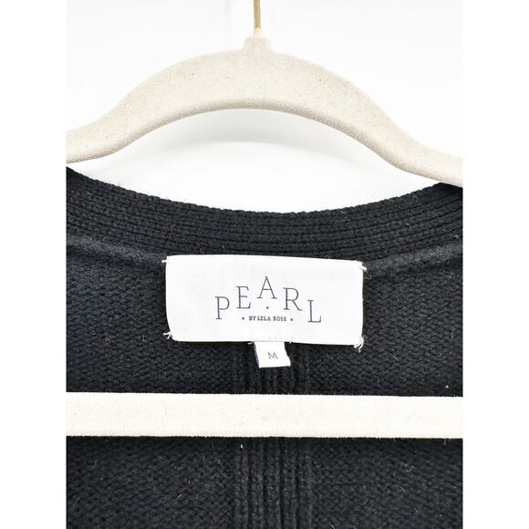 Pearl by Lela Rose Knit Pearl Button Cardigan WOOL CASHMERE Black Size M - Picture 4 of 5
